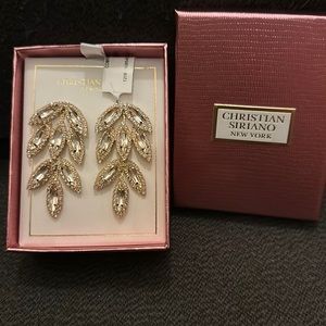 Christian Siriano dressy jewel leaf statement earrings gold crystal diamond nwt